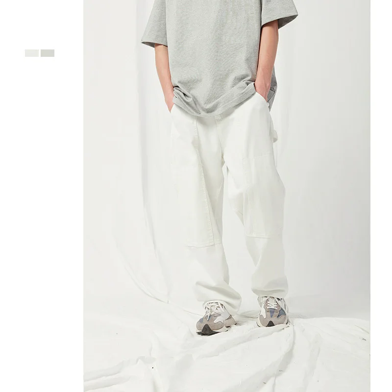 2023 Spring/Summer New Loose Japanese Casual Straight Leg Pants White Pure Cotton Draping Basic Fashionable Versatile Jeans