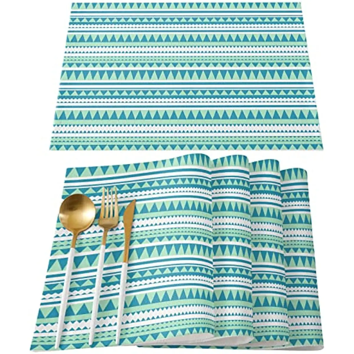 

Table Mats for Home Kitchen Party Decor Placemats Blue and Green Modern Stripes