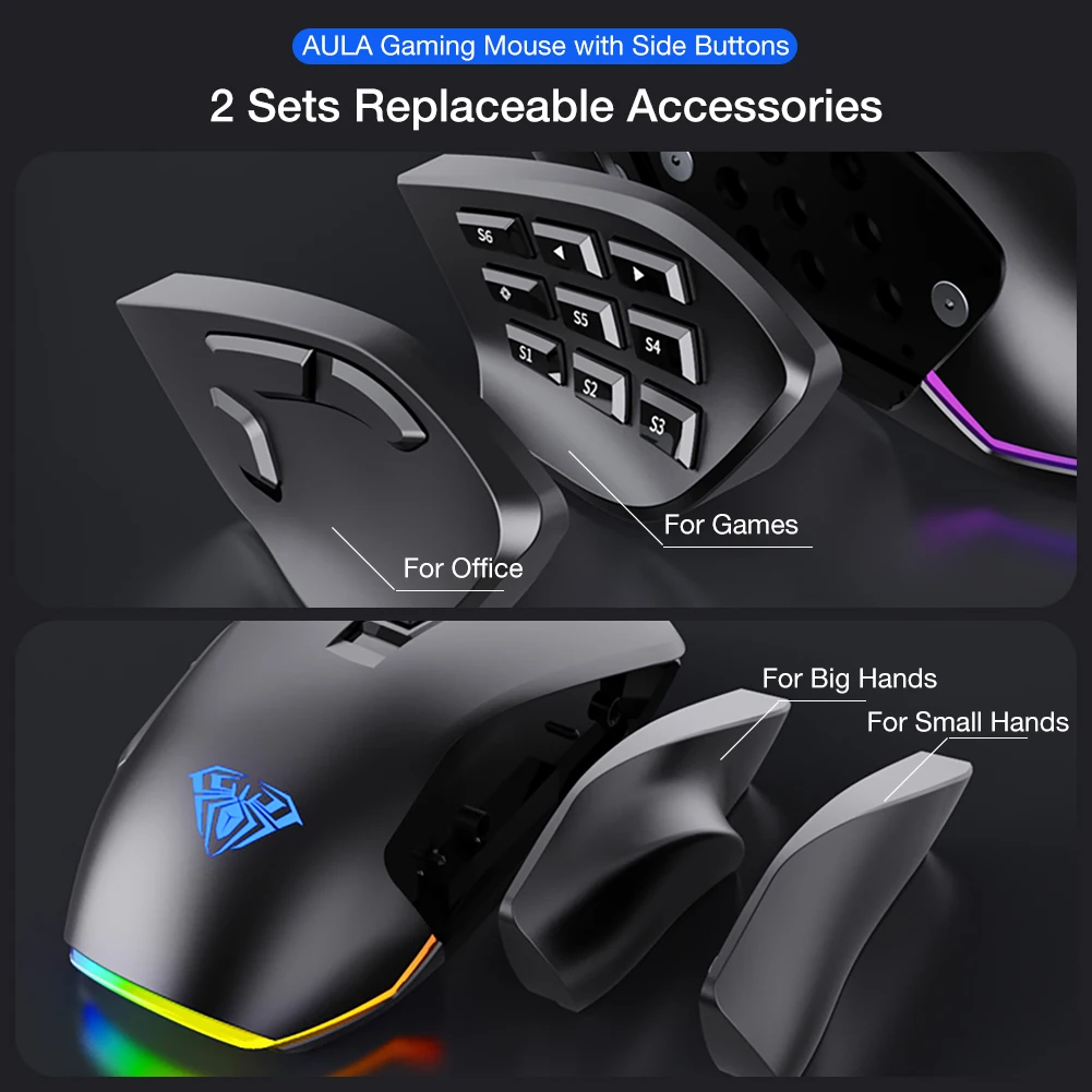 aula rgb gaming mouse 10000 dpi side buttons marco progrommable egronomic 14 wire backlit game mice for laptop free global shipping