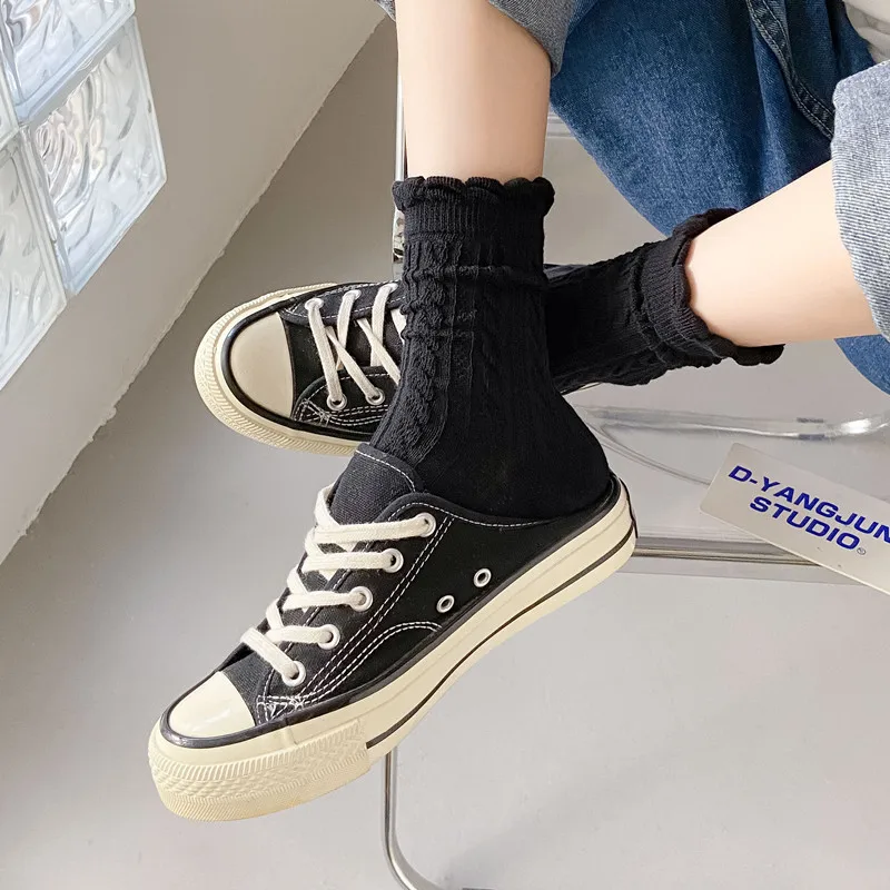 New Retro solid color lace striped diamond cute Japanese Lace socks kawaii Lolita spring and autumn striped ins socks