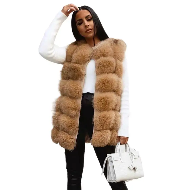 Women Real Fur Sleeveless Vest Winter Natural Fox Fur Vest Ladies O Neck Full Pelt Fur Coat Female Warm Casual Plus Size Outwear