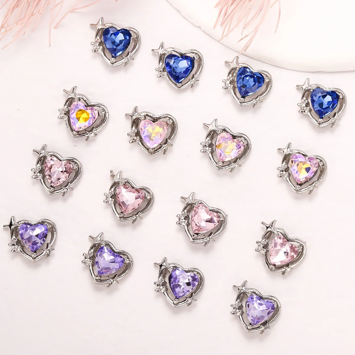 

10pcs 2023 Fahsion Luxury Heart Nail Art Alloy Charms 3D Blue Purple Pink Crystal Rhinestones Nail Decorations DIY Accessories