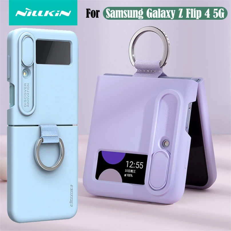 

NILLKIN Folding Case For Samsung Galaxy Z Flip 4 5G Silky Case Ring Bracket Slide Camera Soft Silicone Cover For Samsung Z Flip4