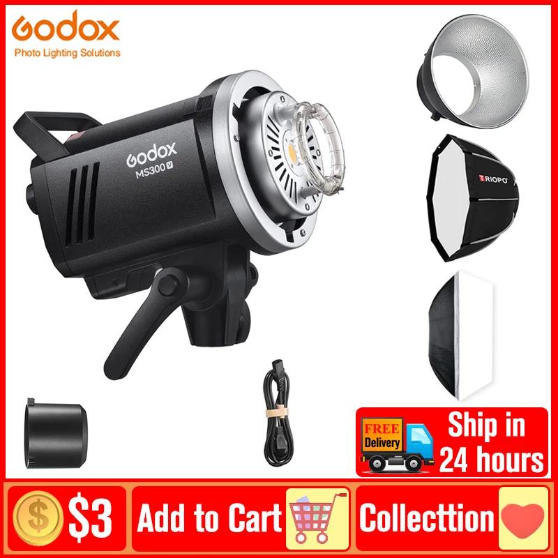 

Godox MS300V MS300 V 300W LED Studio Flash 2.4G GN58 5600±200K CCT Bowens Mount LED Modeling Lamp Video lights for Studio