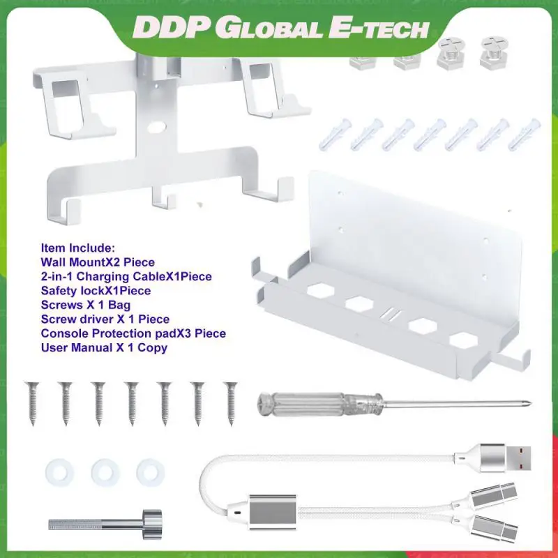 

Convenient Hooks Holder For Ps5 Console For Gamers Vr Wall Mount Light Portable Support With Charging Cable Office Accessories