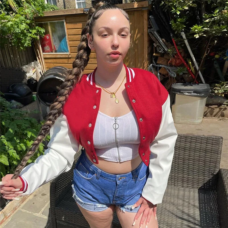 

Women's jackets 2021 autumn and winter new women's single-breasted slim-fit jackets PU stitching long-sleeved baseball jackets