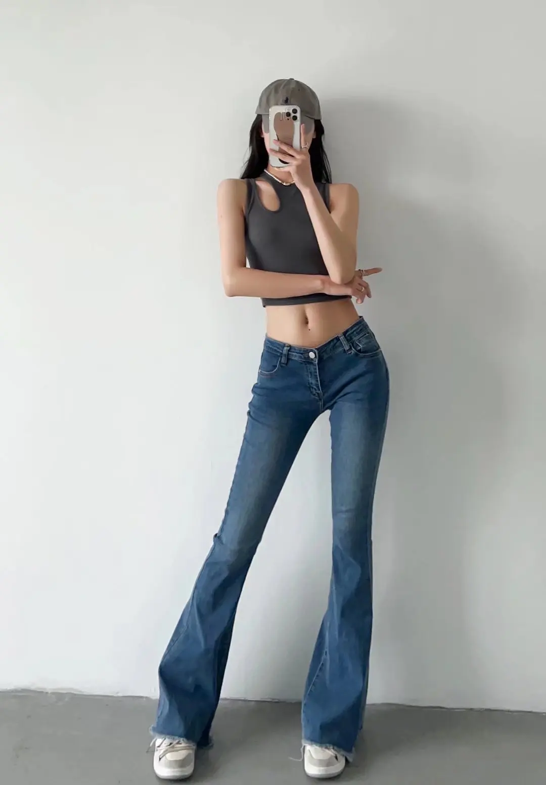 

Women Jeans Low Waist American Sexy Pants Clothing Bottoms Summer Hottie Show Long Legs Slim Fit Raw Edge Flared Trousers Zipper