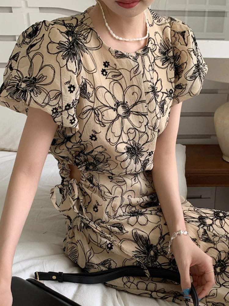 

Женское платье SHENGPALAE, летнее платье с рукавами-фонариками и цветочным принтом, новинка 2022, корейский стиль, круглый вырез, 16Y224