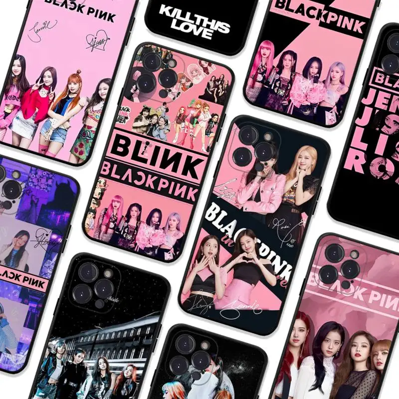

B-BLACK-p-pink kpop Phone Case For iPhone 14 11 12 13 Mini Pro XS Max Cover 6 7 8 Plus X XR SE 2020 Funda Shell