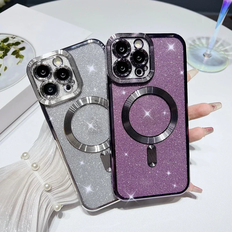 

Чехол с гальваническим блеском и беспроводной зарядкой для iPhone 14 13 12 Pro Max 14 13 11