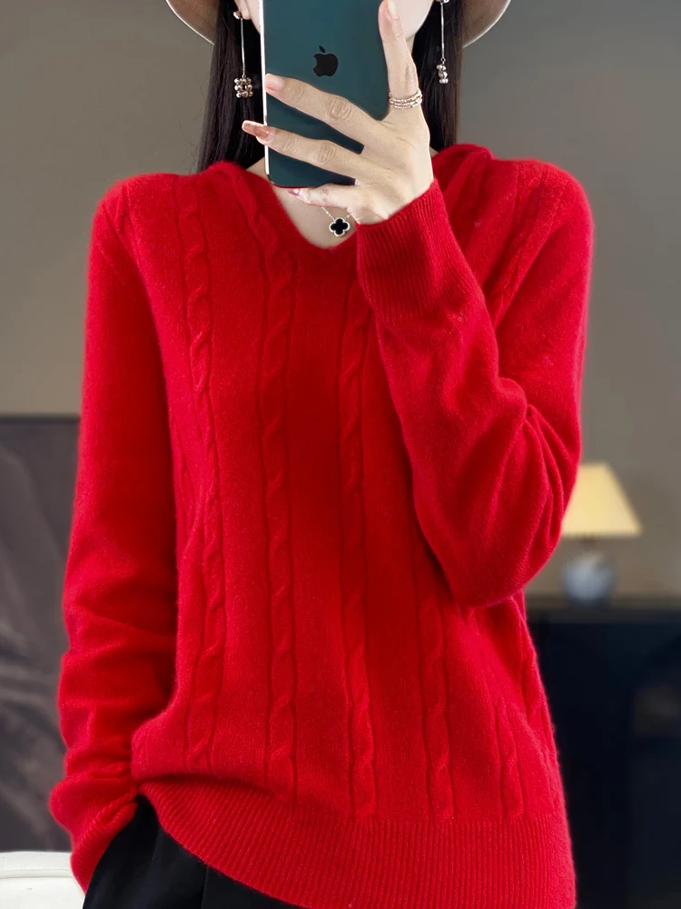Женский свитер из 100% мериносовой шерсти на осень и зиму плотный пуловер с