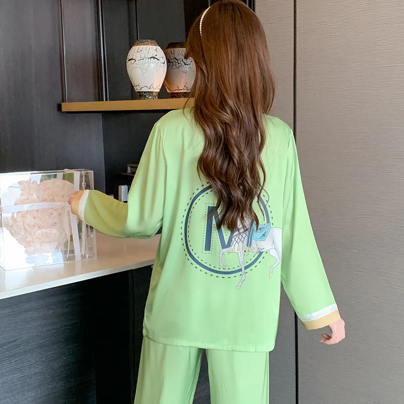 FALLINLAOE High Quality Women's Pajamas Set Luxury M Letter Print Sleepwear Point Collar Casual Homewear Nightwear Femme Petite