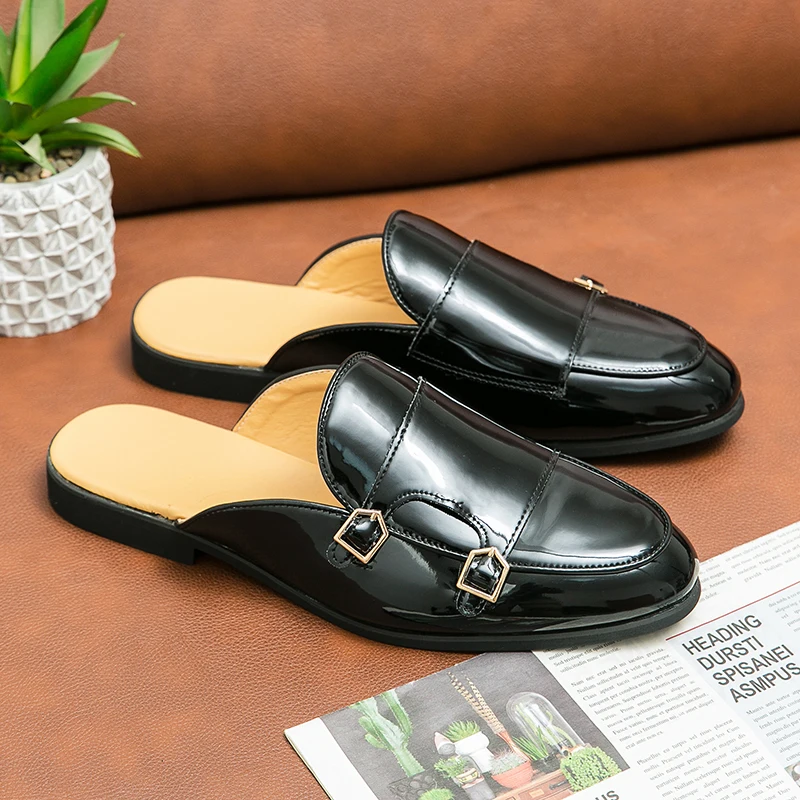 Мужские кожаные туфли без задника полуботинки Повседневная модная обувь лоферы