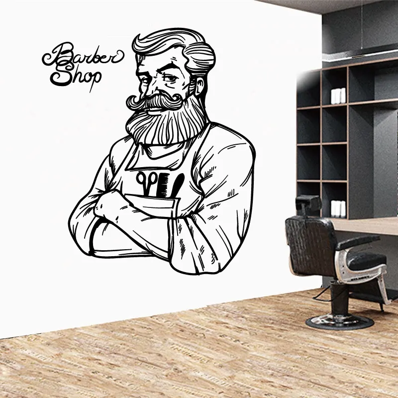 Мужская виниловая наклейка на стену для парикмахера хипстера магазина Виниловая