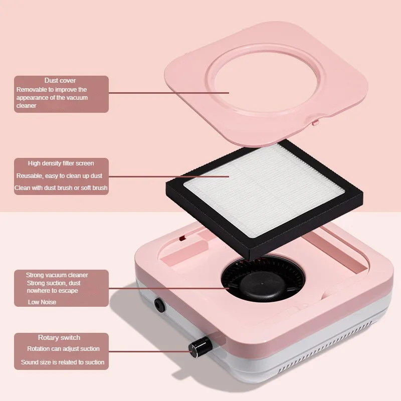 

80W Strong Power Nail Dust Collector One-Click Nail Vacuum Cleaner Machine With 2 Fans Manicure Machine Nail Art Salon Tool