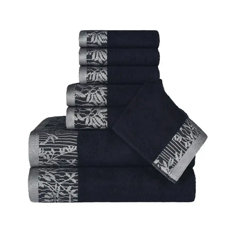 

8 Piece Floral Cotton Bath Towel Set, Black