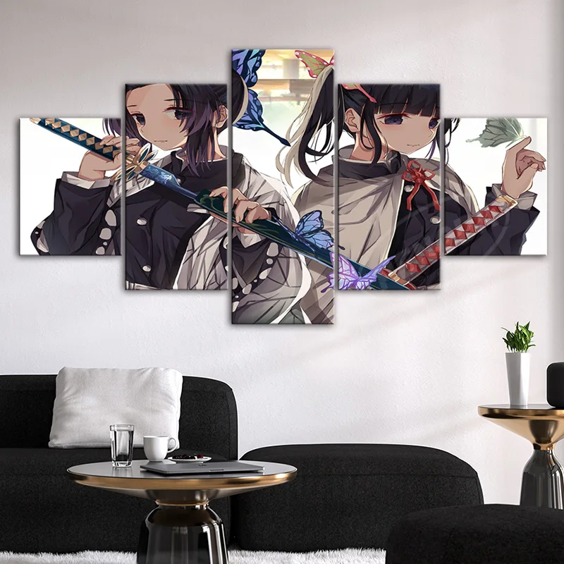 

Japanese Demon Slayer Anime Five Couplet Decorative Painting Source Manufacturer Canvas Custom Core Art Spray Frameless