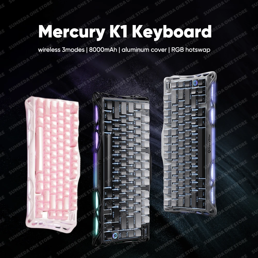 Беспроводная игровая механическая клавиатура Grava Star Mercury K1 Lite Jelly Pink K1 75% с Bluetooth и проводным подключением, RGB, с возможностью горячей замены переключателей, для геймеров (art.: 3920dbc276bfa) - 3920dbc276bfa