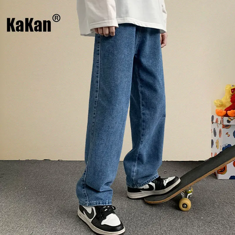 Kakan - Trendy Loose Fitting Straight Leg Versatile Drop Feeling Jeans, Personalized Wide Leg Pants, Student Long Jeans K28-365