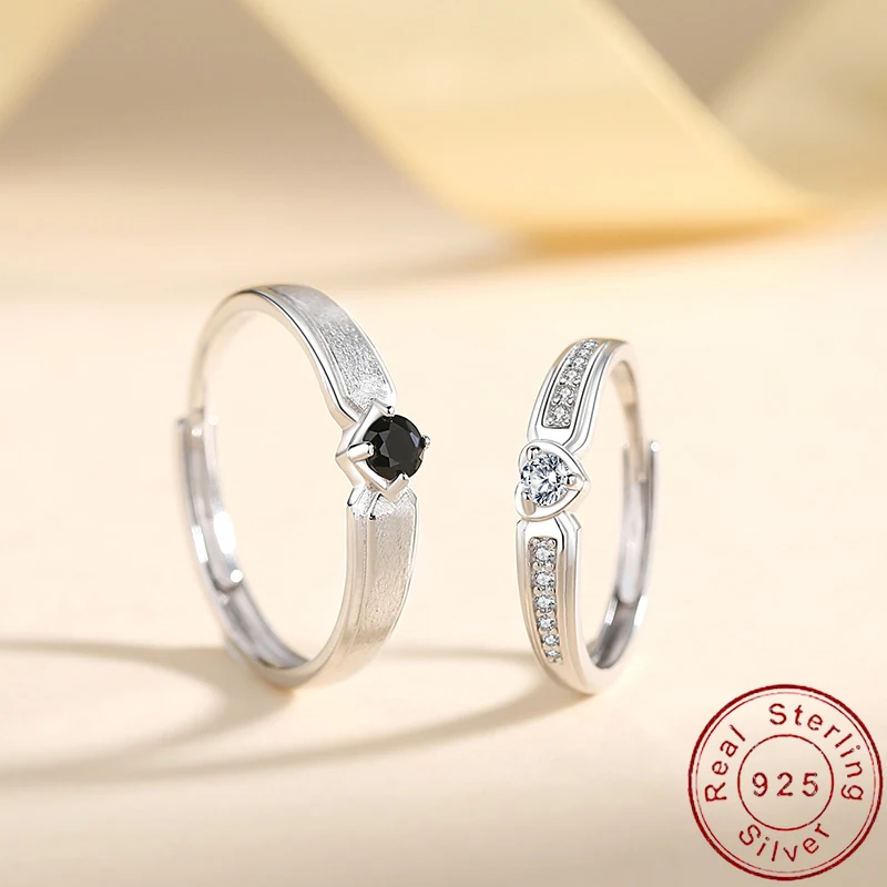 

European Real Fine S925 Sterling Silver Love Couple Ring Simple Zircon For Women Birthday Party Gift Jewelry+BOX