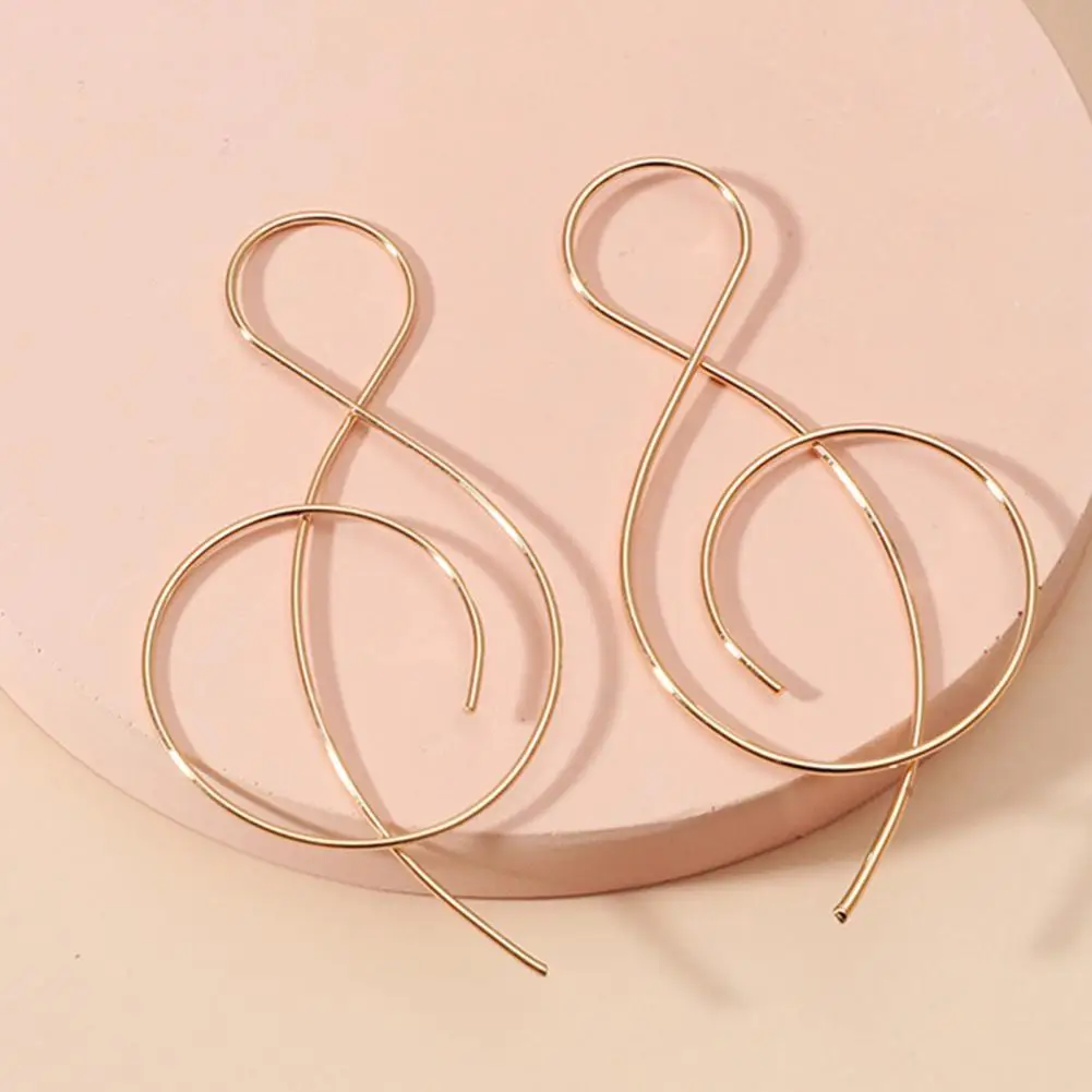 

1 Pair Ladies Creative Hoop Earrings Musical Note Shape Simple Exquisite Exaggerated Lines Anti-fall Drop Earrings for Vacation