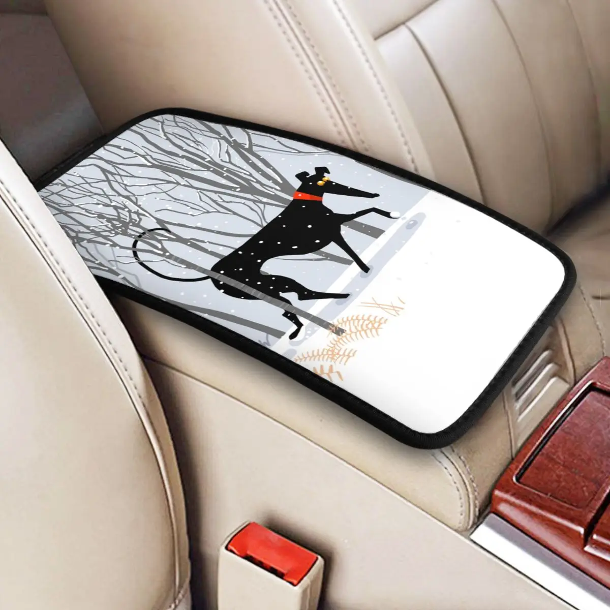 

Winter Hound Greyhound Car Armrest Cover Luxury Whippet Sighthound Dog Center Console Pad Storage Box Protector Mat