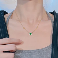 foydjew luxury simulation emerald green chalcedony pendant necklaces exquisite heart shaped necklace 18k gold vintage jewelry