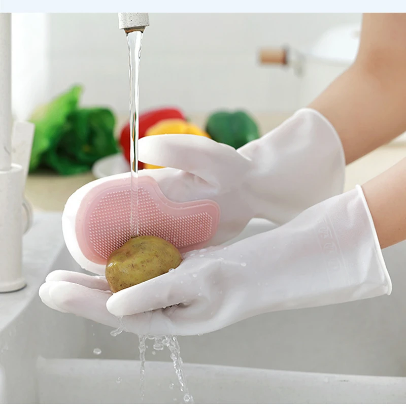 

Kitchen Dishwashing Gloves Rubber Household Cleaning Chores Dishwashing Tools Magic Brush Gloves