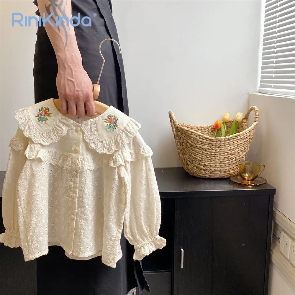 

Sweet Kids Blouses Floral Girls 2023 New Autumn Long Sleeve Floral Embroidery Shirts Girls Long Sleeve Tops Clothing