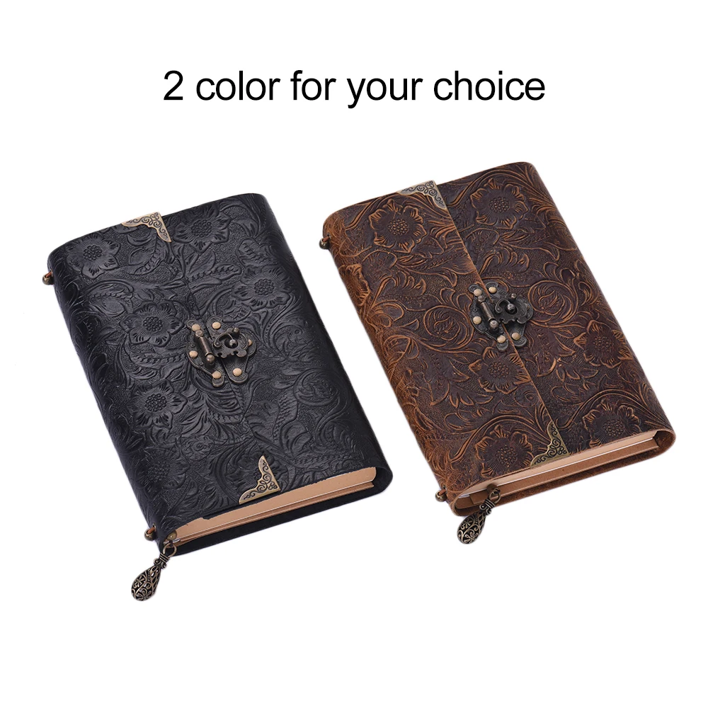 Embossed Pattern Soft Leather Travel Notebook With Lock And Key Diary Notepad Paper For Business Sketching And Writing