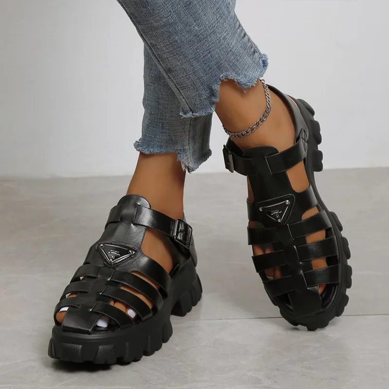 New Luxury US Designer Womens Sandals Wrap Toe Hollow Outs Thick Bottom Roman Ladies Casual Shoes Non-slip Outdoor Beach Shoes