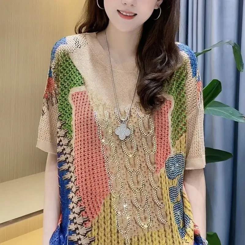 Корейский стиль винтажный женский вязаный свитер со стразами трендовый базовый