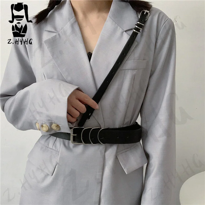 

Женский черный кожаный ремень, регулируемый ремень в стиле панк