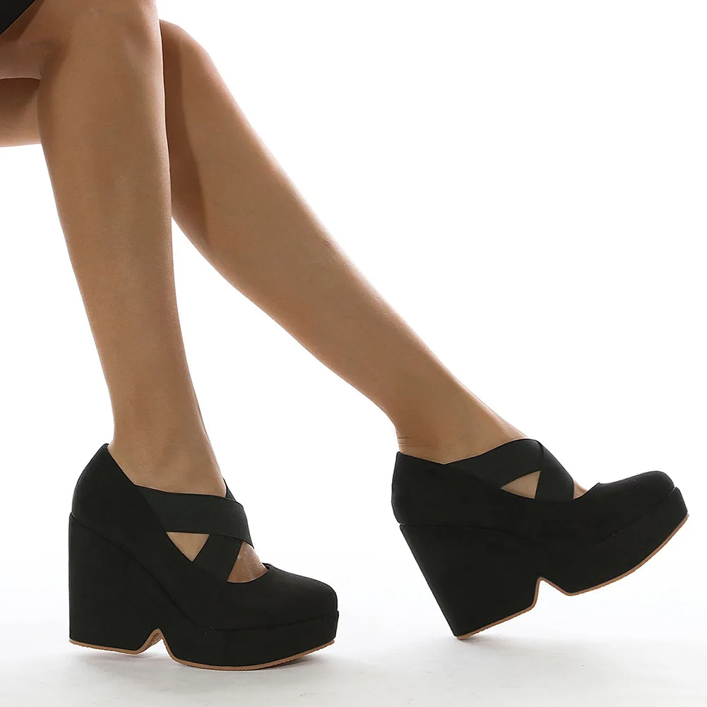 

Brand Fashion Office Lady Women Pumps High Heels Platform Padded Sole Elastic Band Spring Shoes Pumps Size 43 New Arrivals