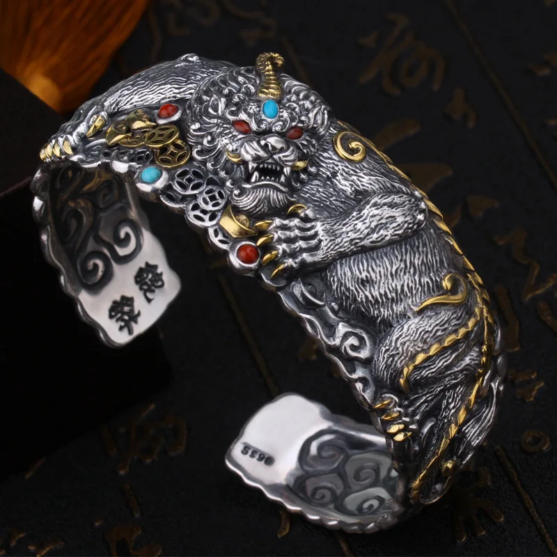 

Bracelet, Pixiu, Wide Edition, Handmade Exquisite Sculpture, Rich and Noble Personality, Trendy Male Dominant Bracelet