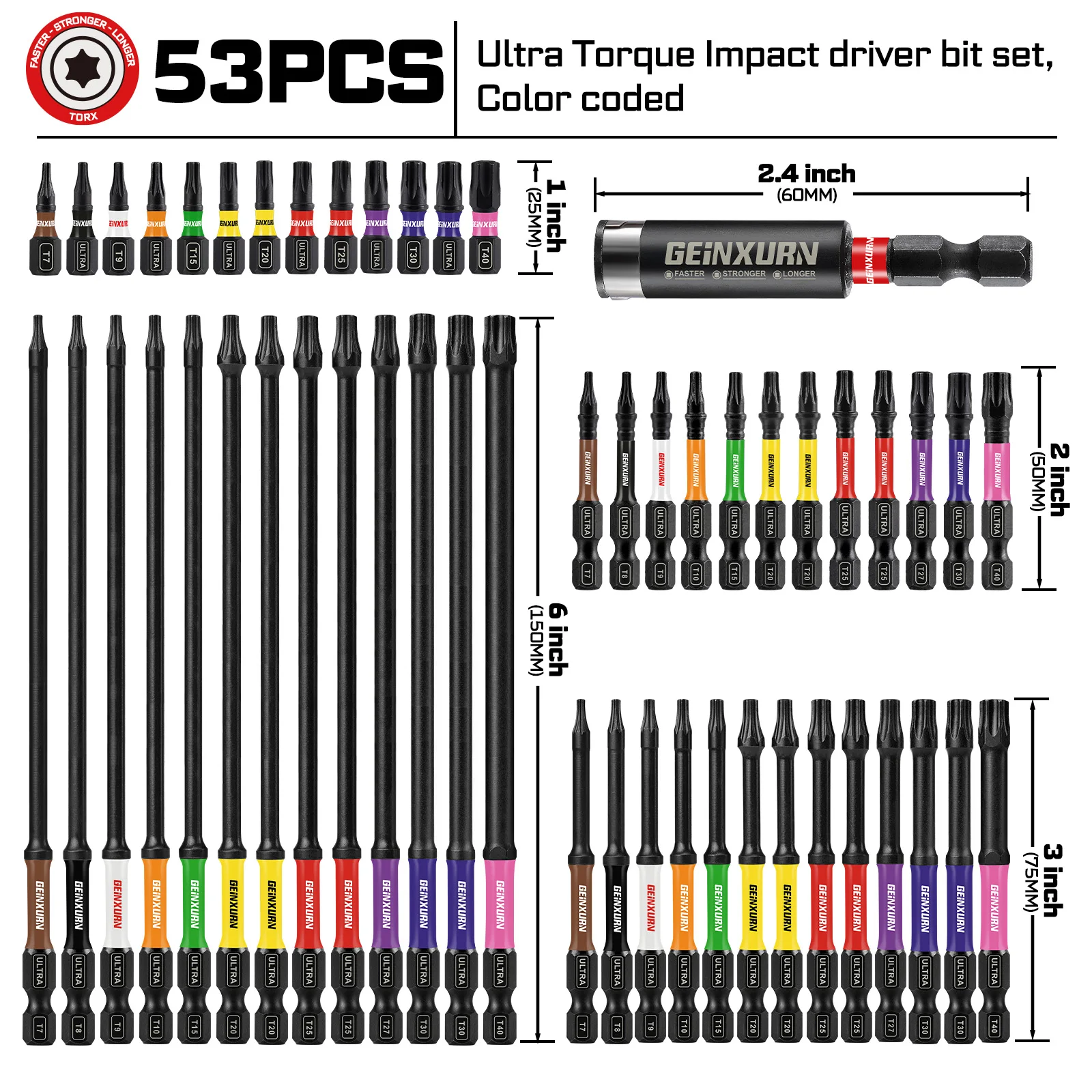 

Geinxurn 53 Шт. Набор Магнитных Бит Torx S2 Из Легированной Стали 1/2/3/6 Мм Длинный Торцевой Ключ Набор Отверток С Цветовой ...