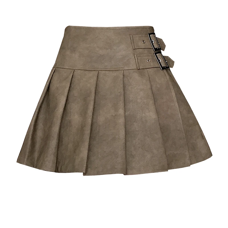 Плиссированные короткие юбки в стиле ретро для девочек Осенние однотонные из