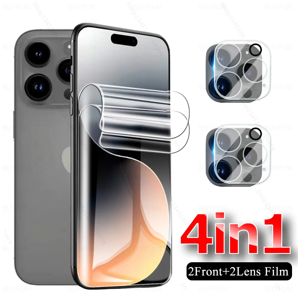 

4in1 For iPhone 15 Pro Hydrogel Film Camera Lens Glass iPhone15 Plus iPhone15Pro 15Pro Max 15ProMax 2023 Soft Screen Protector