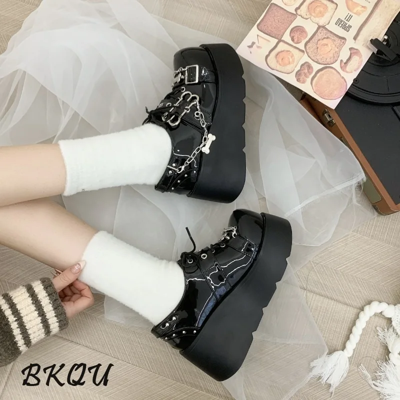 BKQU рок Спайс панк Темный JK Милая крутая шнуровка Пряжка Готический Маффин