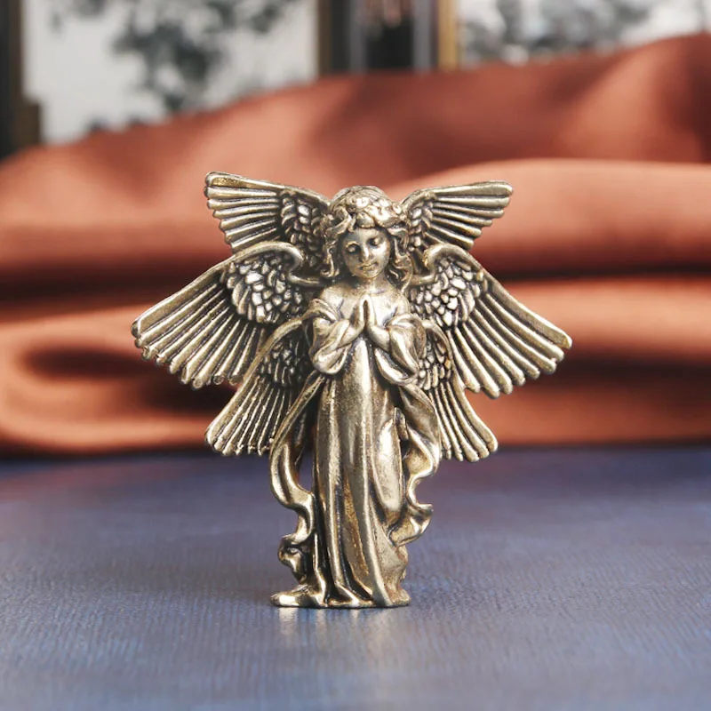 2023 Copper Six Winged Angels God's Love Cupid Statue Trinkets Brass Angel Statue Desktop Decoration Home Decoration