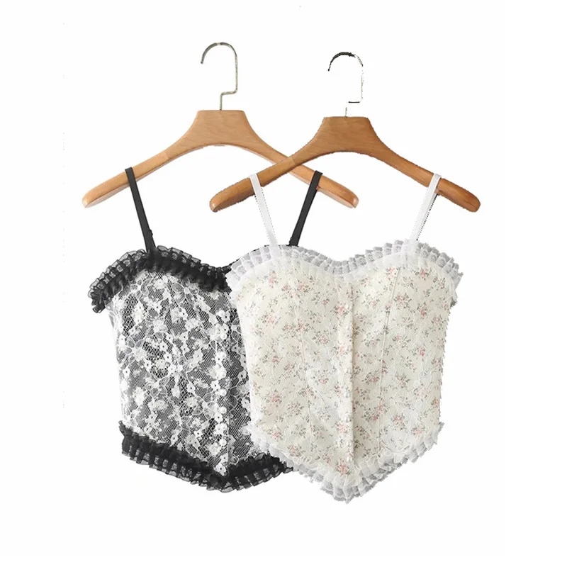

Women Corset Vest Hot Summer Top Lace Camisole Top V-Neck Spaghetti Tank Top Elegant Brandy Crop Tops for Women Sexy Corset Tops