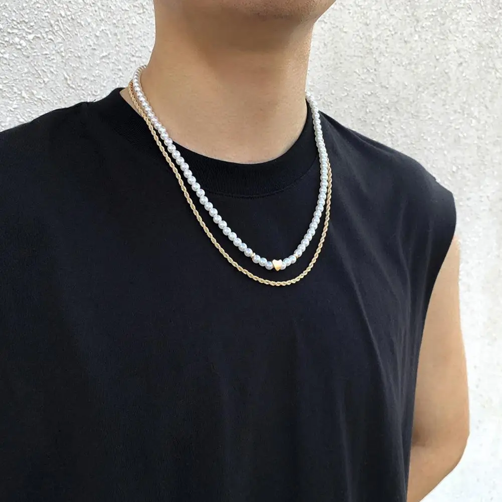 

Men Clavicle Chain Bright Luster Accessory Men Imitation Pearl Necklace Clavicle Chain Men Necklace Men Chain Necklace