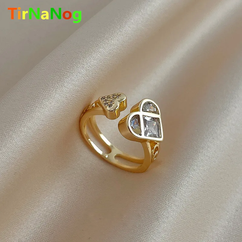

2022 New Metal Geometry Heart-Shaped Ring Fashion Classic Luxury Multilayer Index Finger Ring Opening Women Jewelry Gifts