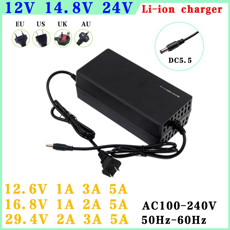 

AC100-240V DC 12,6 V 16,8 V 29,4 V 1A 2A 3A 5A Универсальный адаптер питания, адаптер для зарядного устройства для фотоэлементов, электромобиля