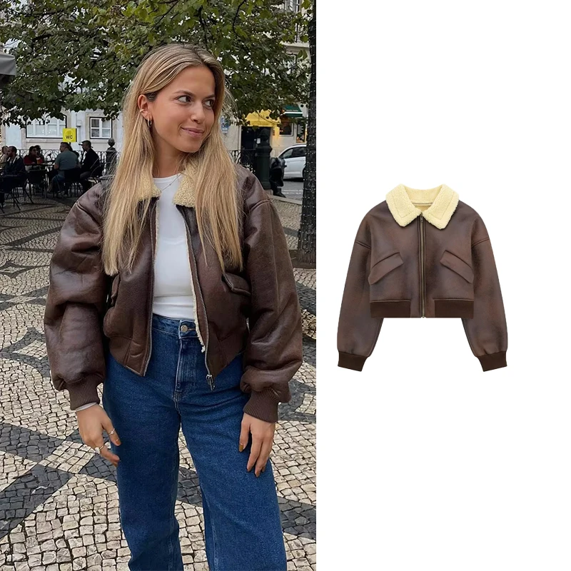 

Женская укороченная куртка-бомбер на молнии, с длинным рукавом