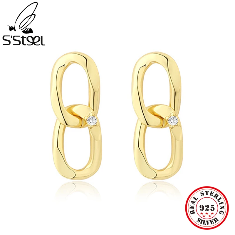 

S'STEEL Real 925 Silver Chain Stud Earring Korean Design Piercing Earings Wedding Trends 2022 Fashion Jewelry Aretes De Mujer