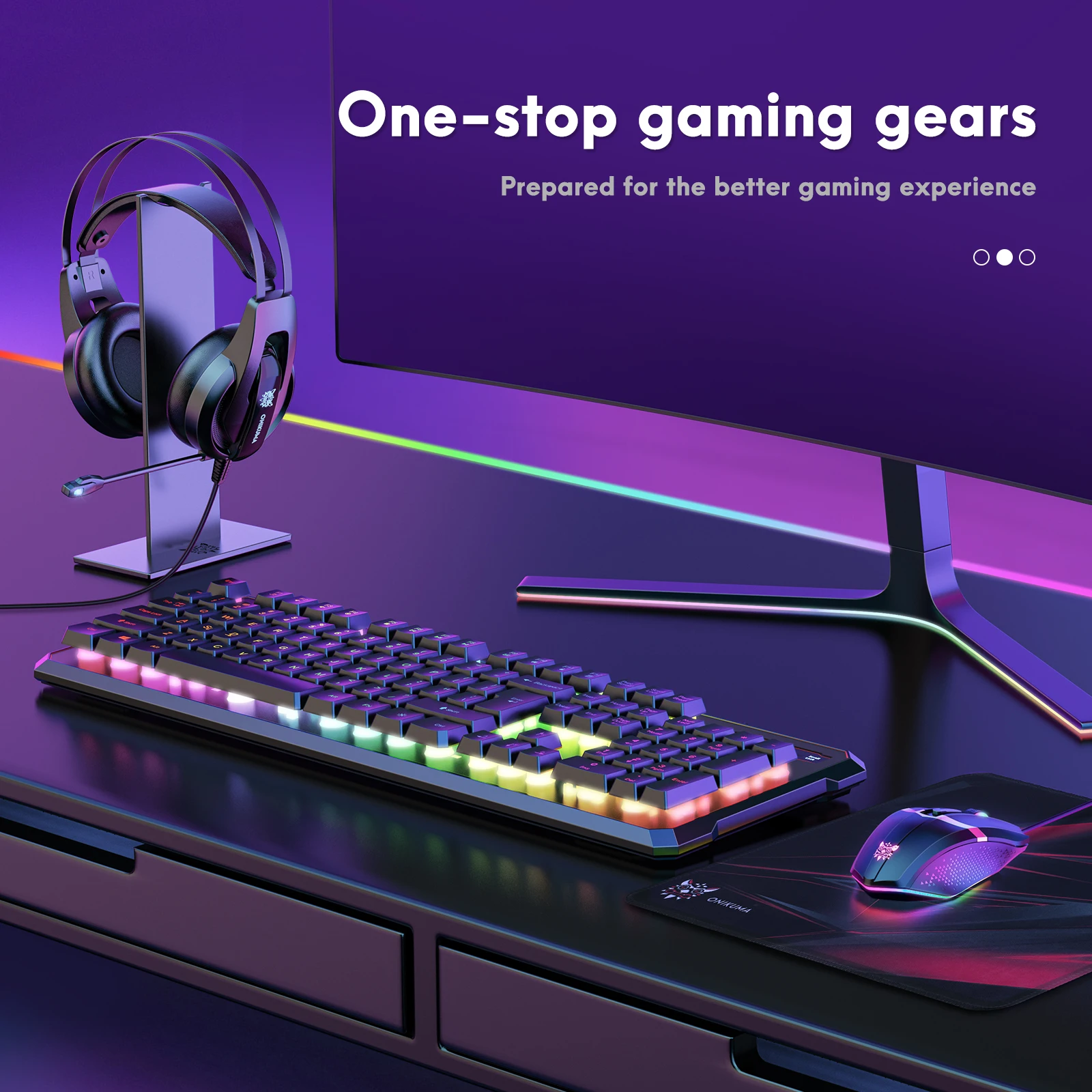 Rgb Wired Headphones Keyboard Mouse With Headphones Holder H