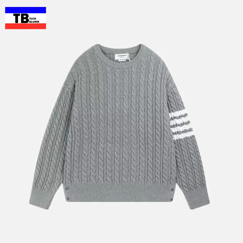 

TUCH BLUMM Thom Sweater Y2K Men Brand Stripe Patchwork O-Neck Long Sleeve Four Bar TB Pullovers Top Street Slim Sweater Men