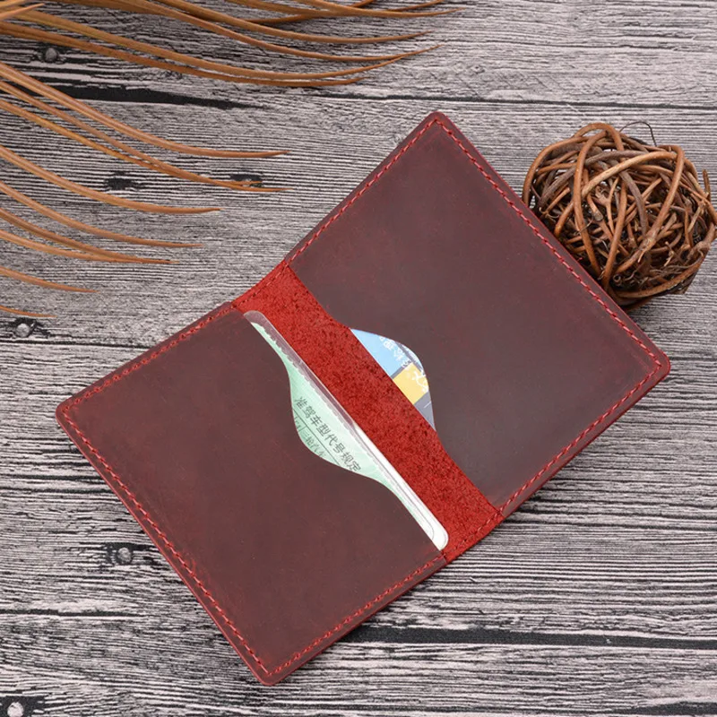 Vintage Cow Leather Credit Card Holder Bifold Short Wallet Bank Card Cover Ultra-thin Small Card Case Driving License Bag