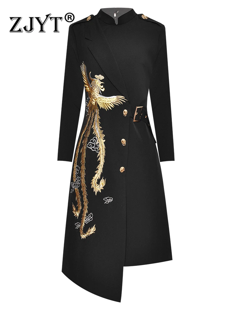 

ZJYT осенние модные черные платья с вышивкой для женщин 2023 винтажное женское платье с длинным рукавом элегантное асимметричное женское платье